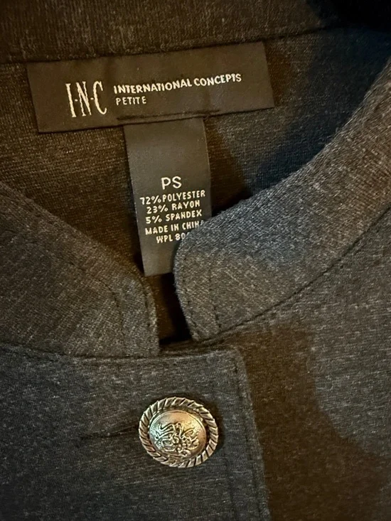 INC International Concepts Petite Dark Gray Buttoned Collar Jacket P 17” L 25” - Picture 6 of 7